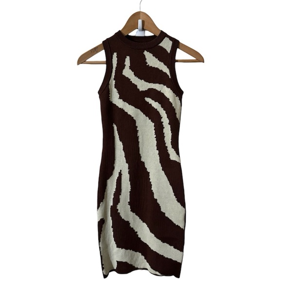 Women's Zebra Striped Print Sleeveless Bodycon Sweater Mini Dress - Picture 4 of 5